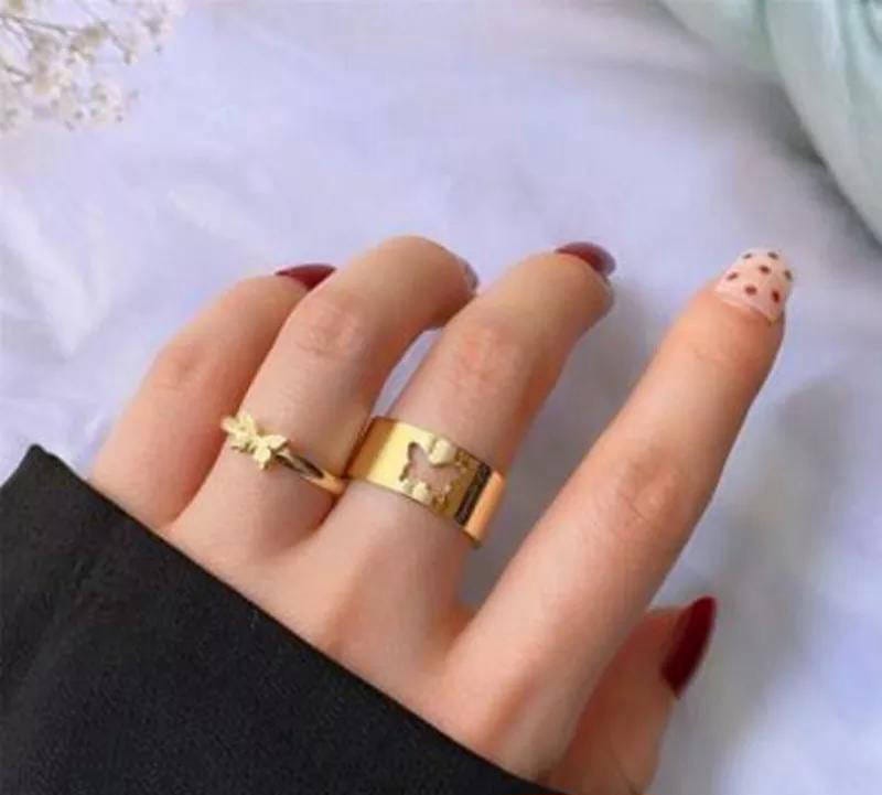 2 Pcs Trendy Couple Butterfly Rings