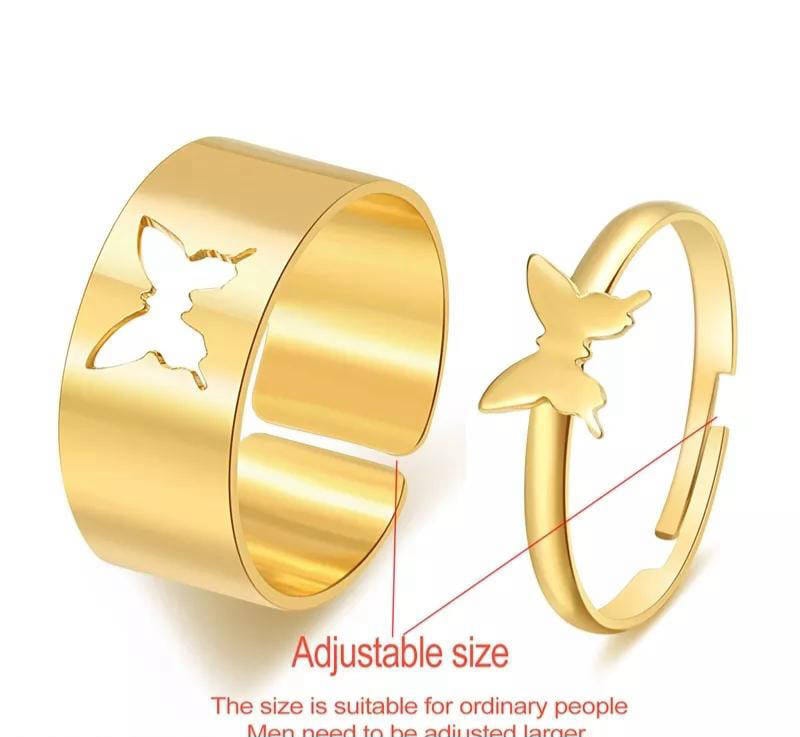2 Pcs Trendy Couple Butterfly Rings