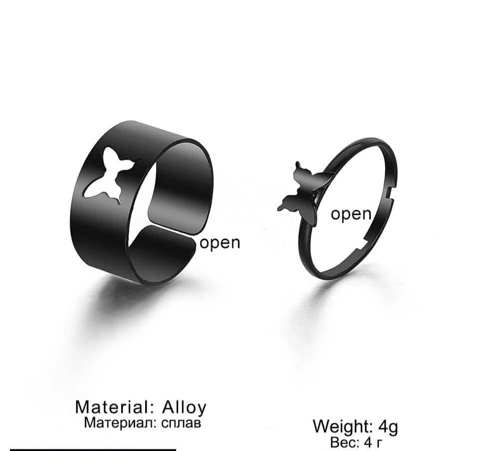 2 Pcs Trendy Couple Butterfly Rings