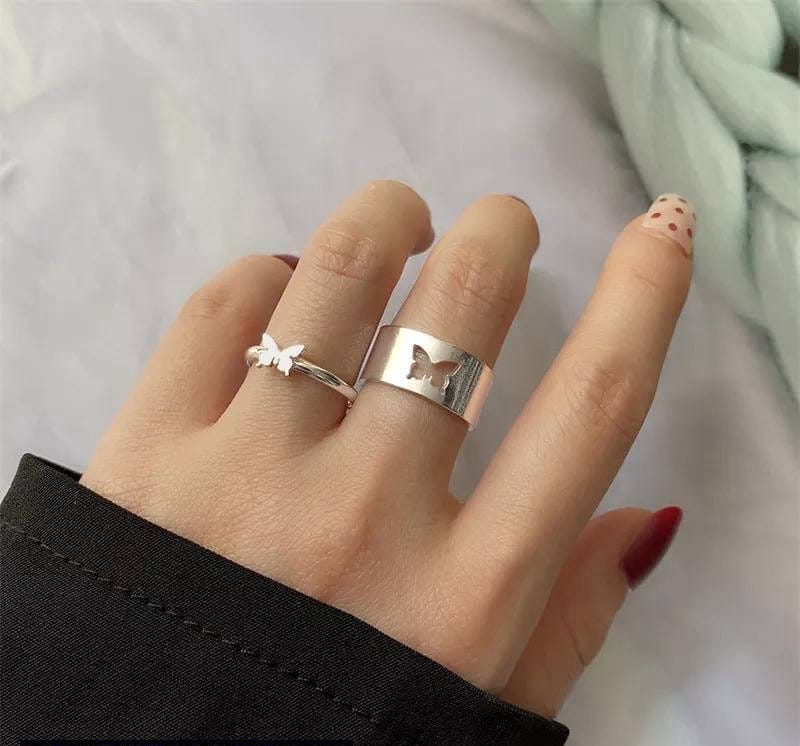 2 Pcs Trendy Couple Butterfly Rings