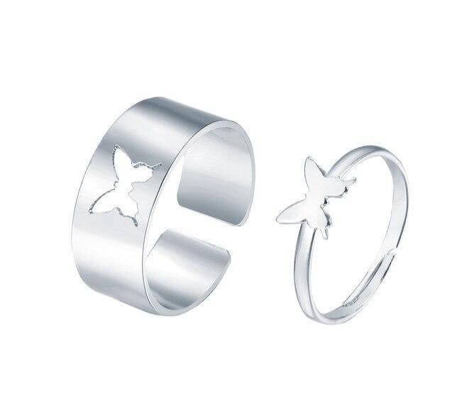 2 Pcs Trendy Couple Butterfly Rings