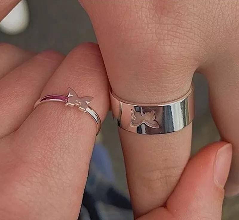 2 Pcs Trendy Couple Butterfly Rings