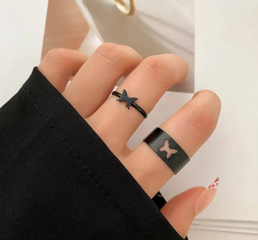 2 Pcs Trendy Couple Butterfly Rings