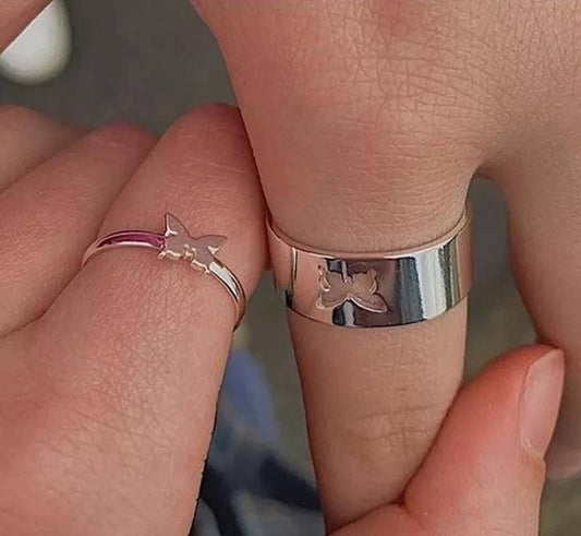 2 Pcs Trendy Couple Butterfly Rings